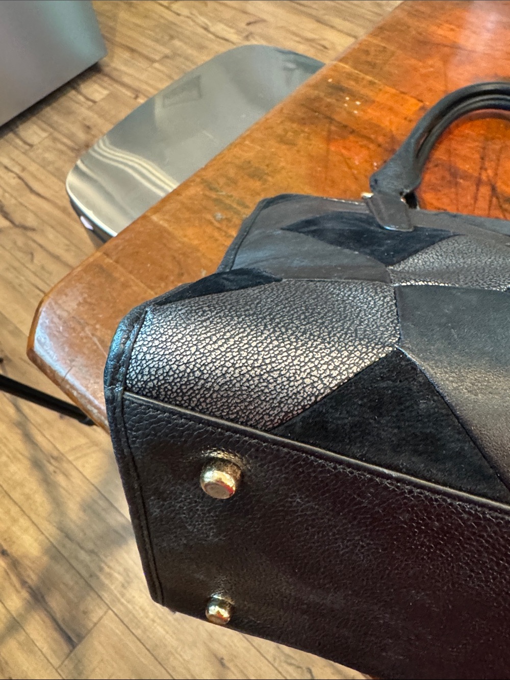 Coach Black Patchwork Leather & Suede Satchel - Picture 14 of 16